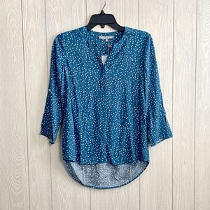 Daniel Rainn Blue Polka Dot 3/4 Sleeve Top Size PXS NWT